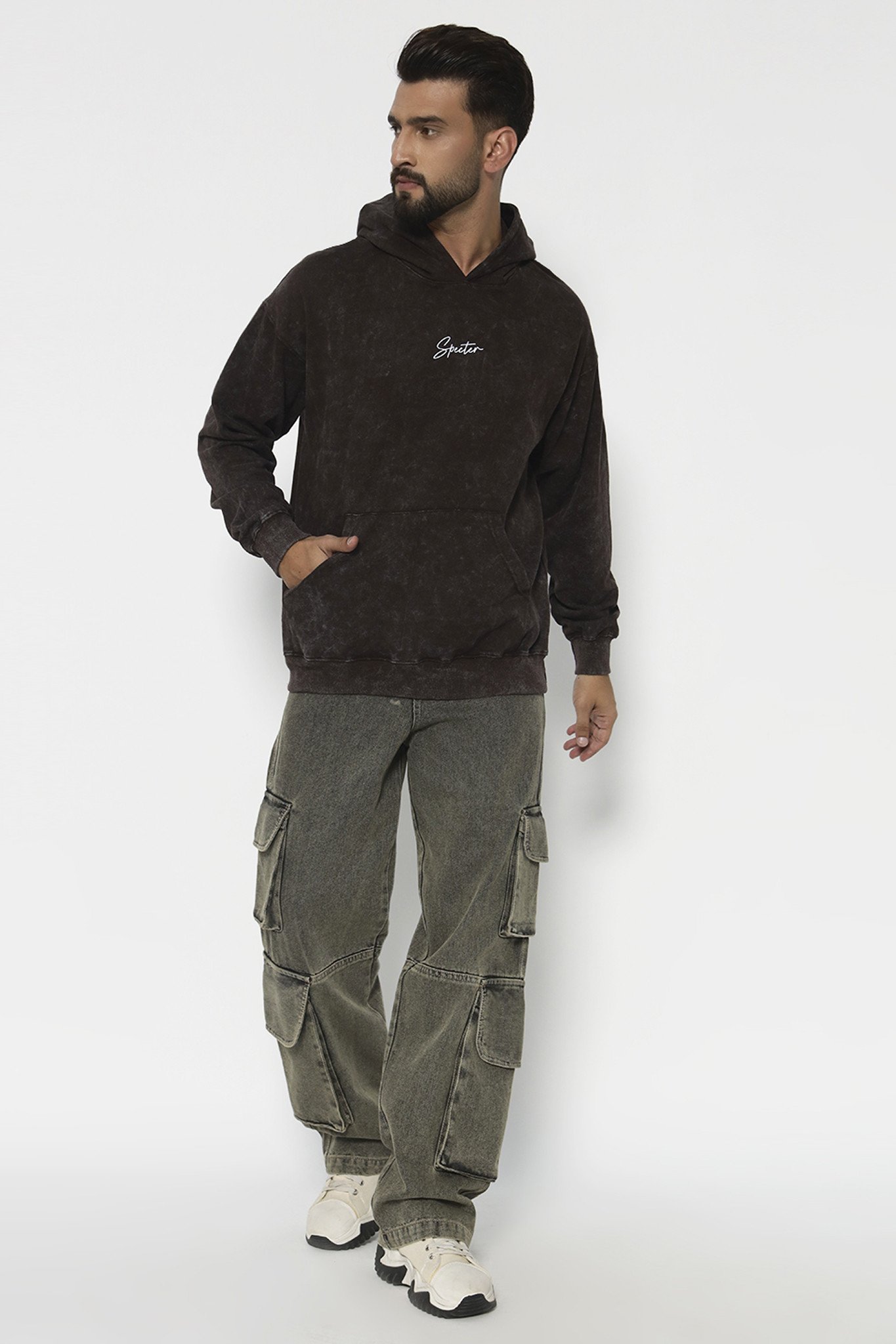 Brown acid wash hoodie