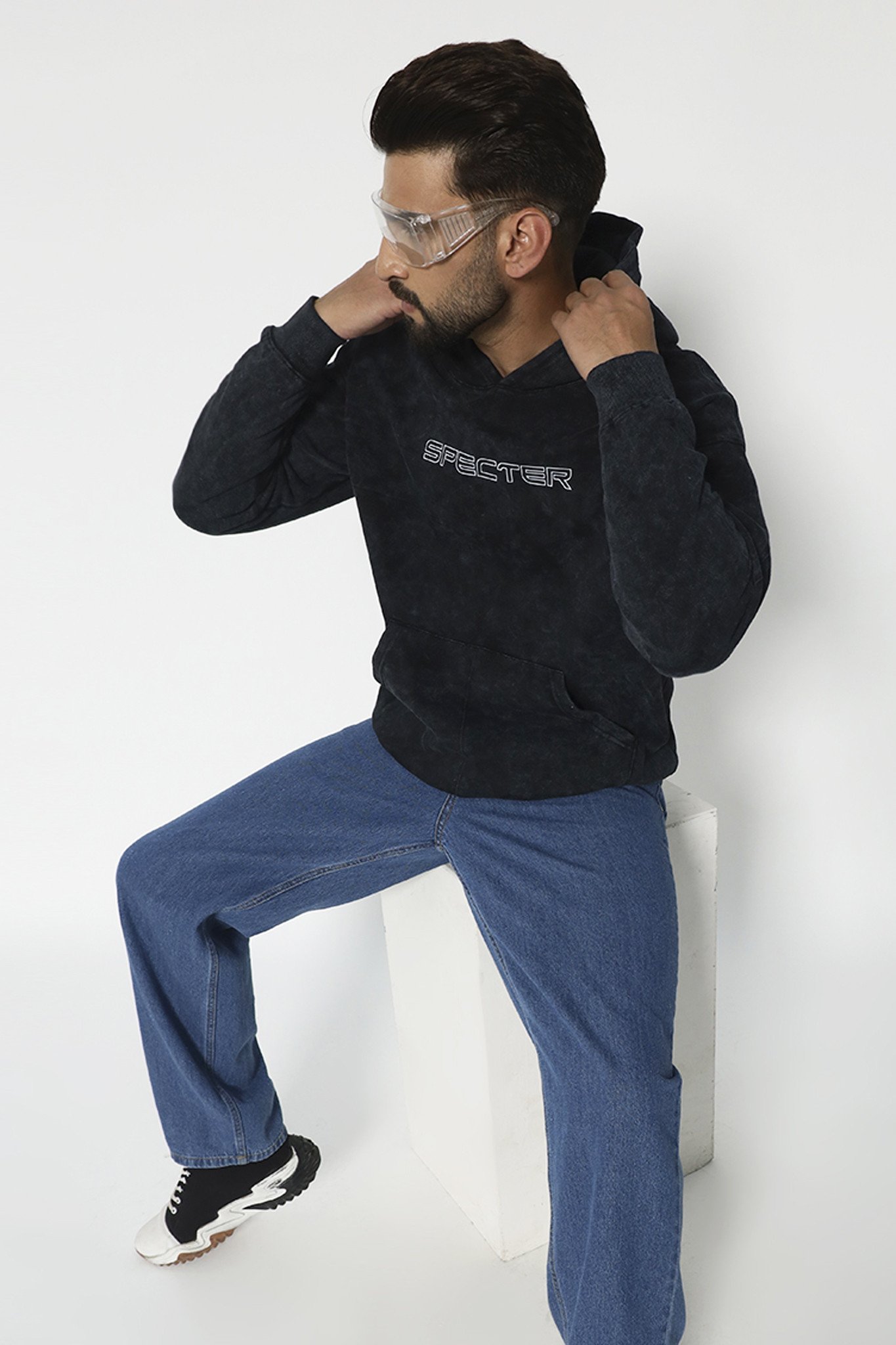 Grey acid wash hoodie